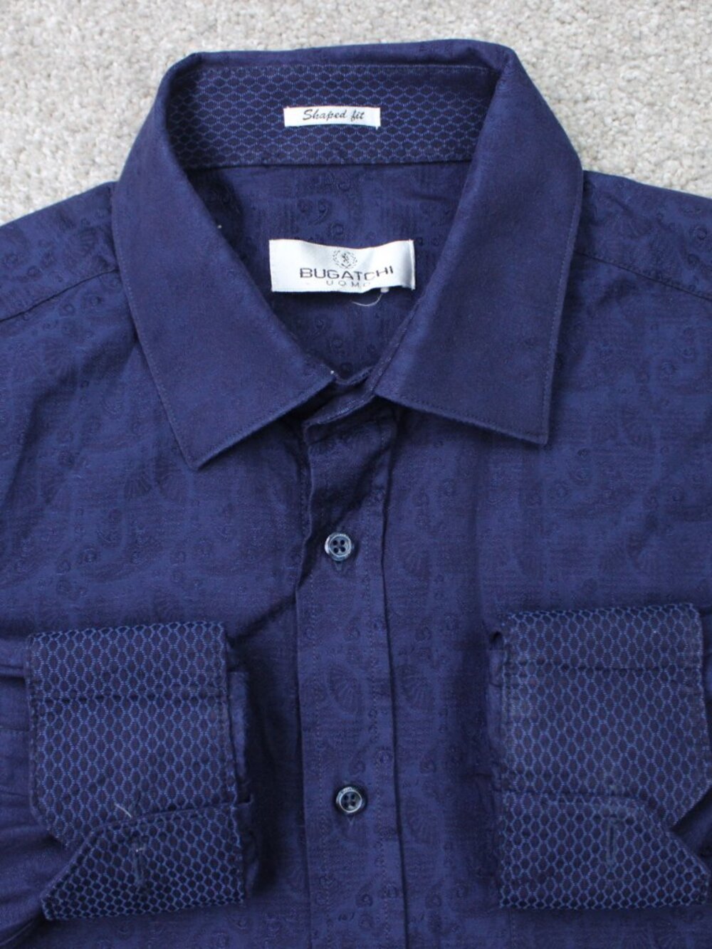 Bugatchi Shirt Mens XL Blue Geometric 100% Cotton Long Sleeve Casual Preppy